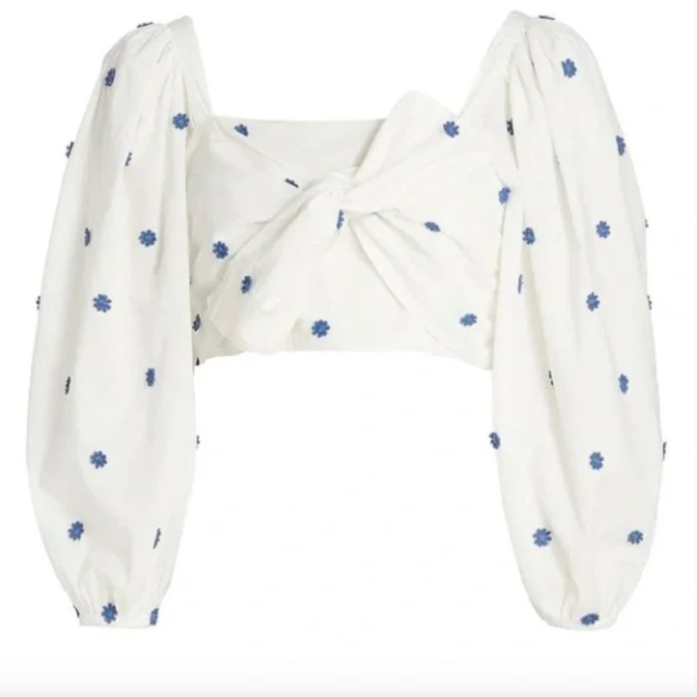 NEW Farm Rio White Cropped Embroidered Blouse $135